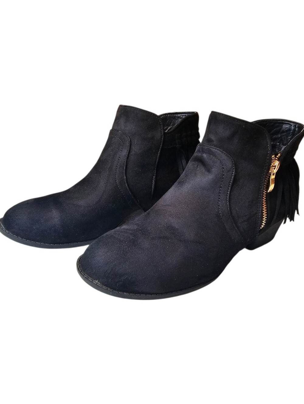 Top Moda Black Faux Suede Western Fringe Ankle Boots